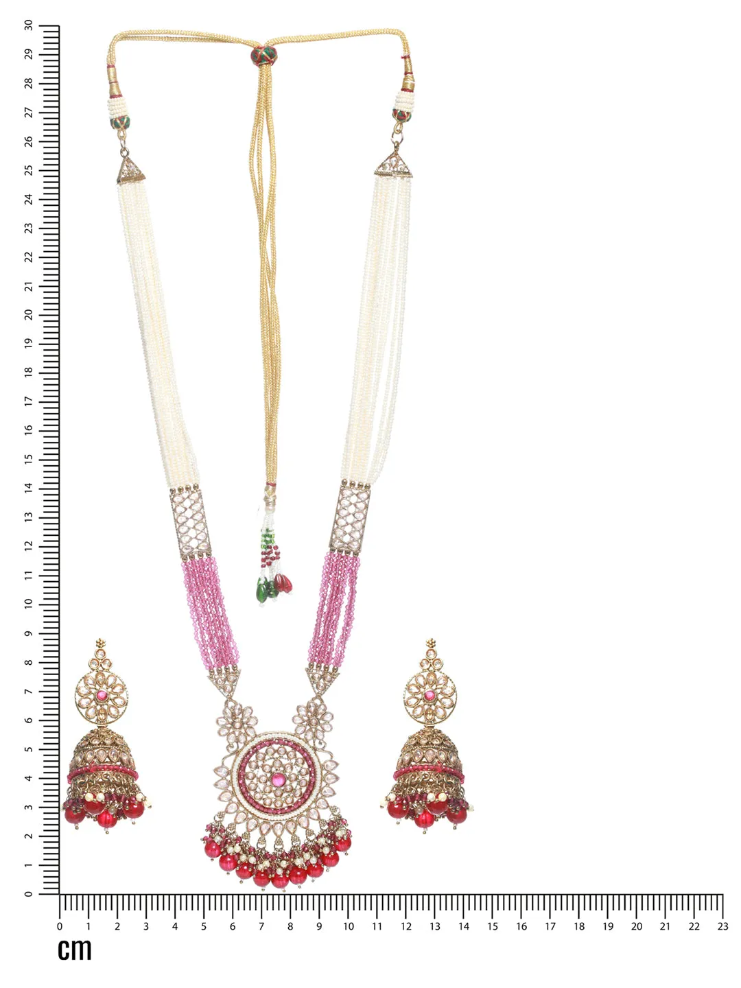 Gold Plated Purple & White Beaded Polki Rani Haar Jewellery Set