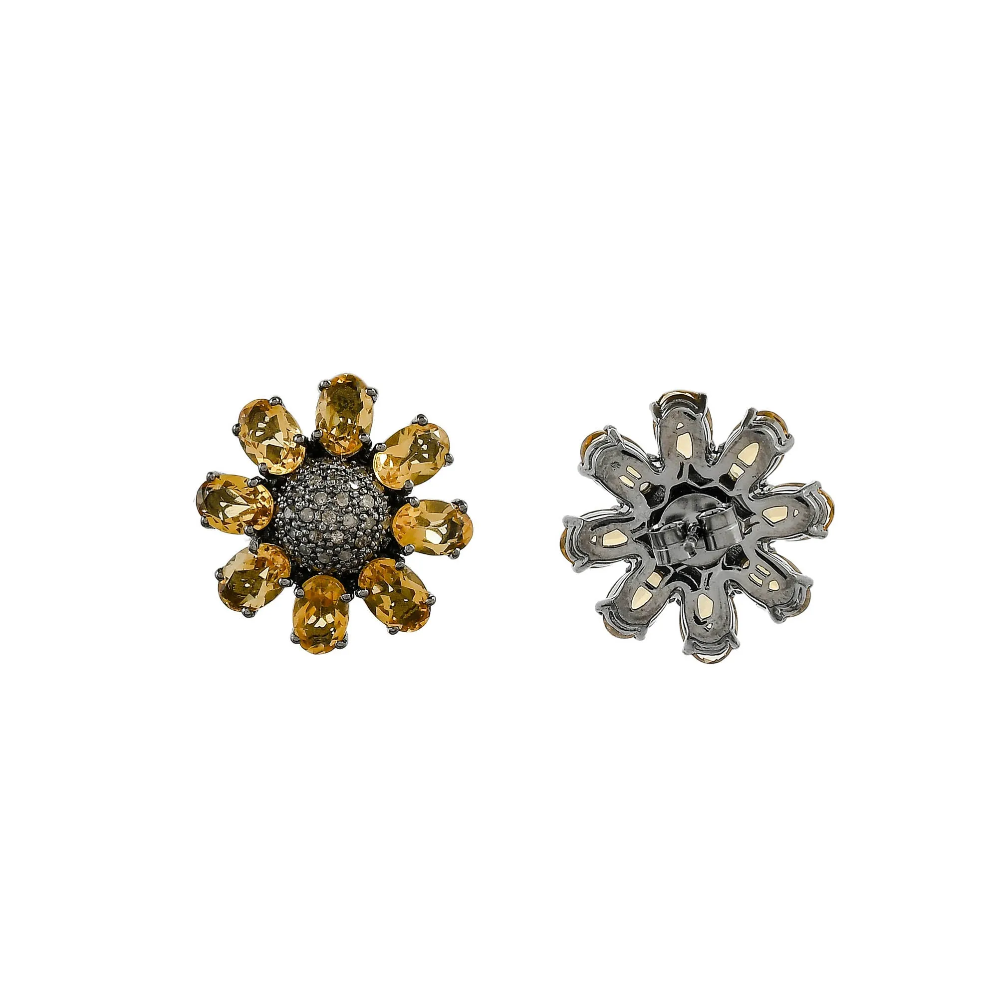 Golden Diamond Flowers Stud Earrings