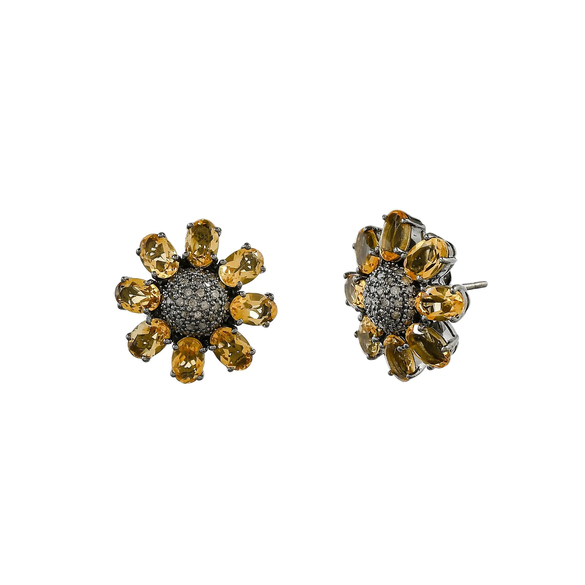 Golden Diamond Flowers Stud Earrings