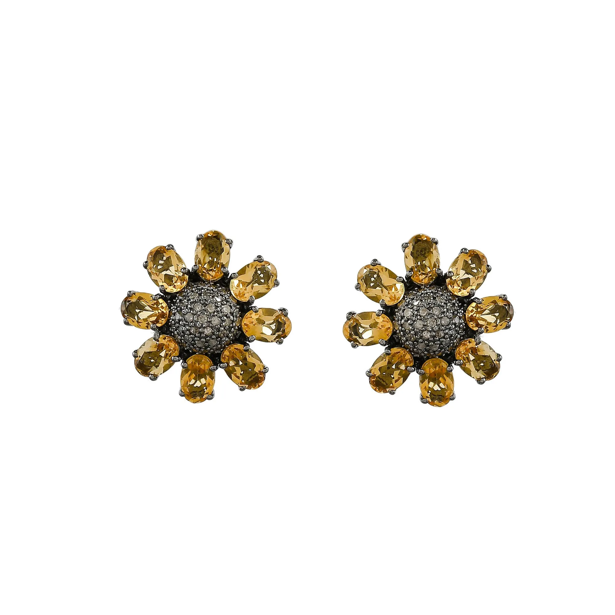 Golden Diamond Flowers Stud Earrings