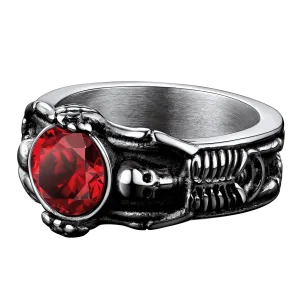 Gothic Gemstone Skull Ring Birthstone Signet Ring For Men