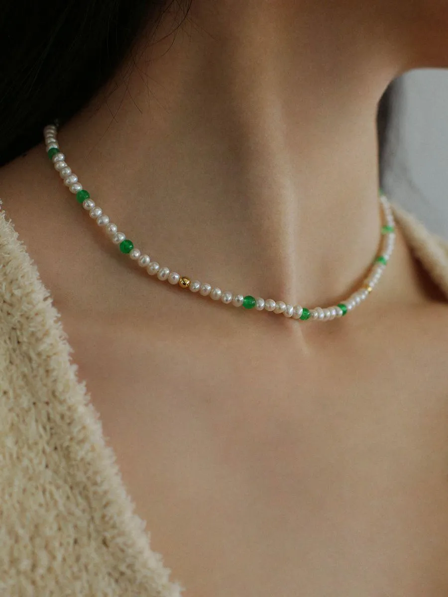 Green Agate Pearl Beaded Necklace