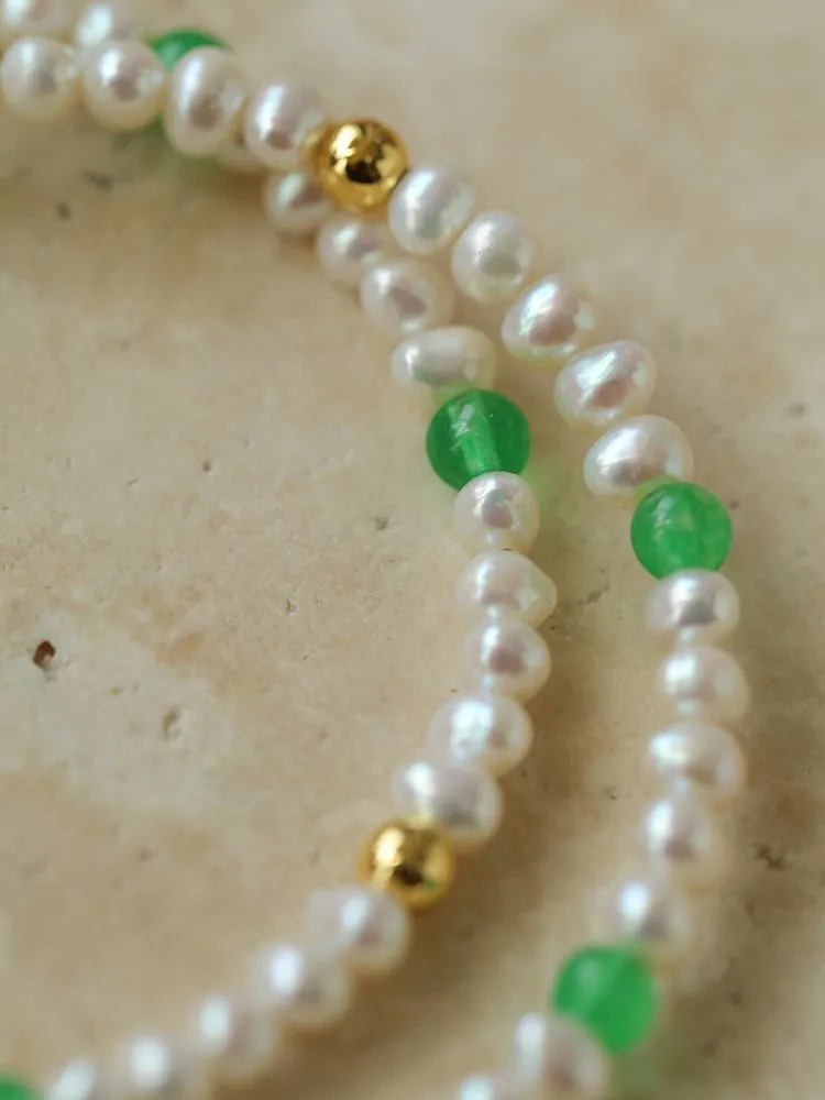 Green Agate Pearl Beaded Necklace