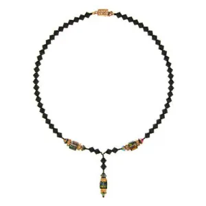 Green & Black Crystal Necklace with Drop