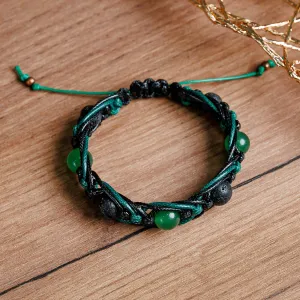 Green and Black Nylon Macrame Bracelet with Jade Jewels - Green Calls | NOVICA