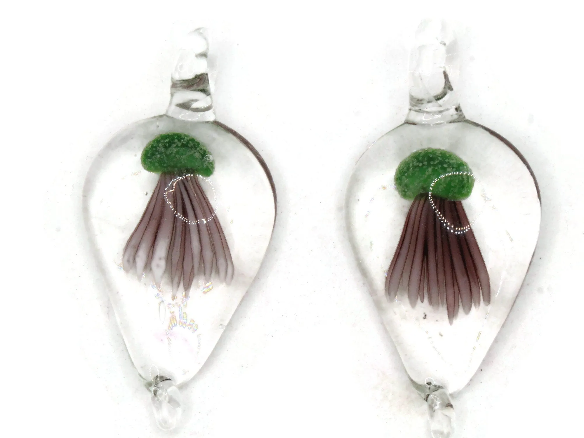 Green Luminescent Jellyfish Glass Teardrop Pendant