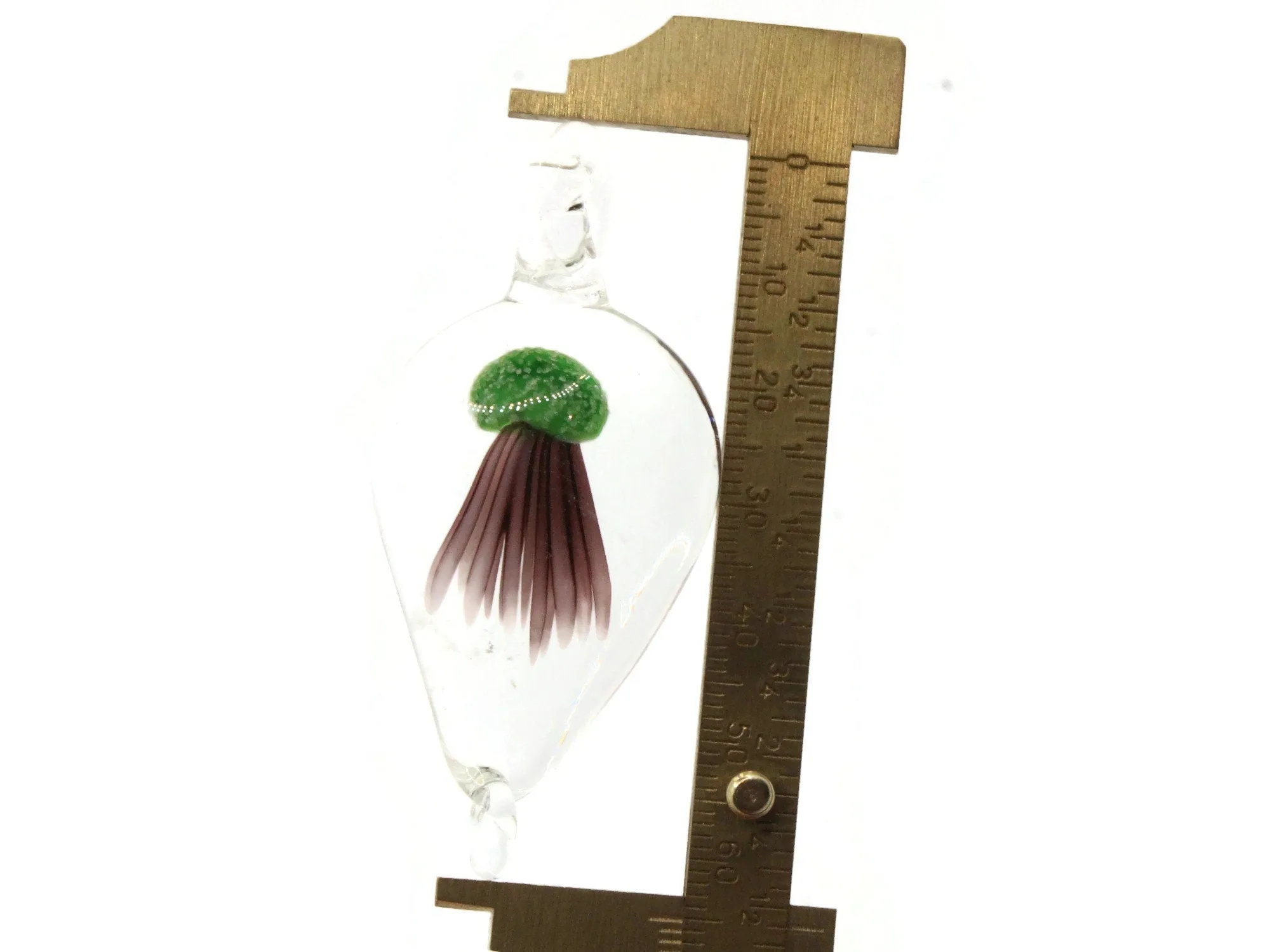 Green Luminescent Jellyfish Glass Teardrop Pendant