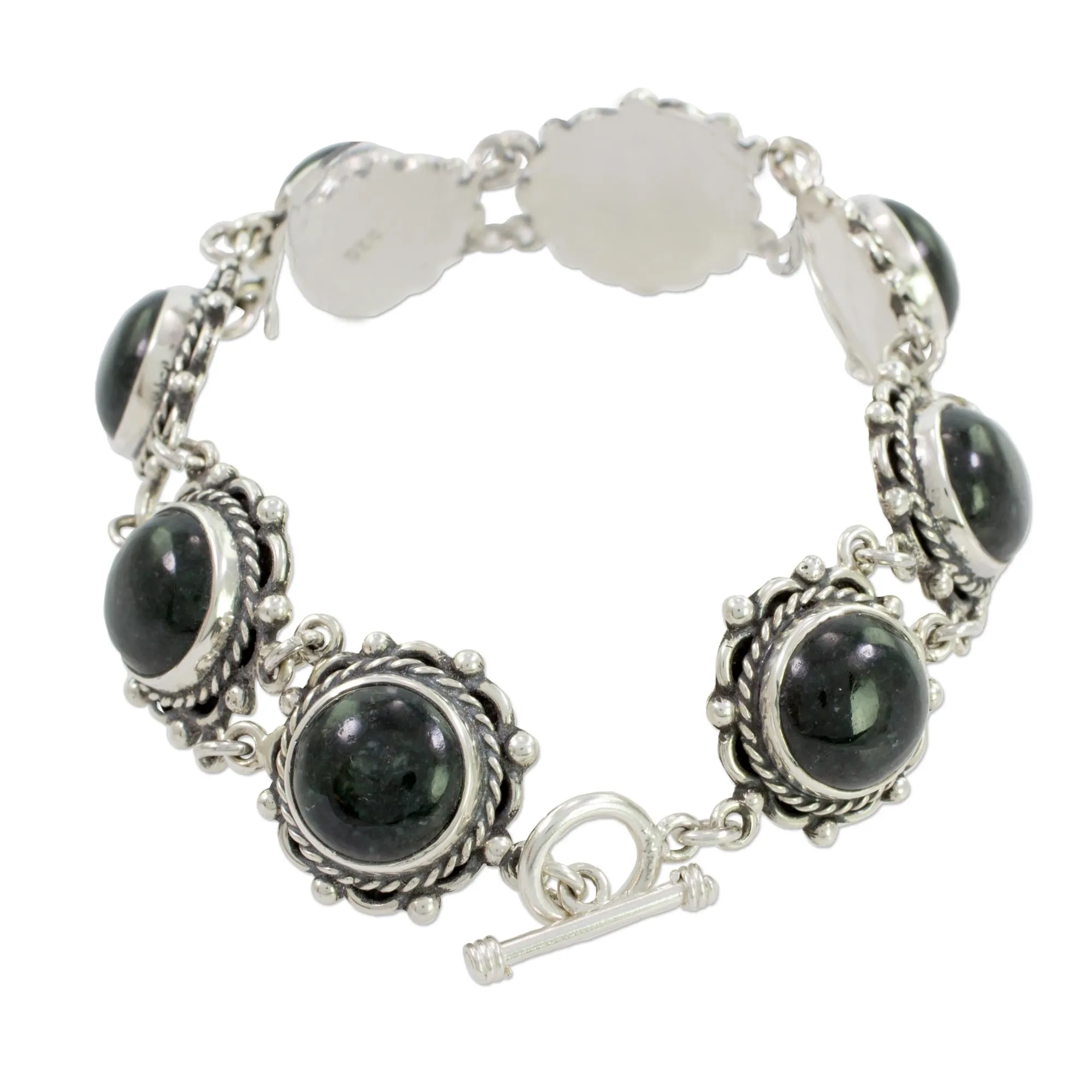 Hand Made Sterling Silver Link Jade Bracelet - Antigua Sun | NOVICA