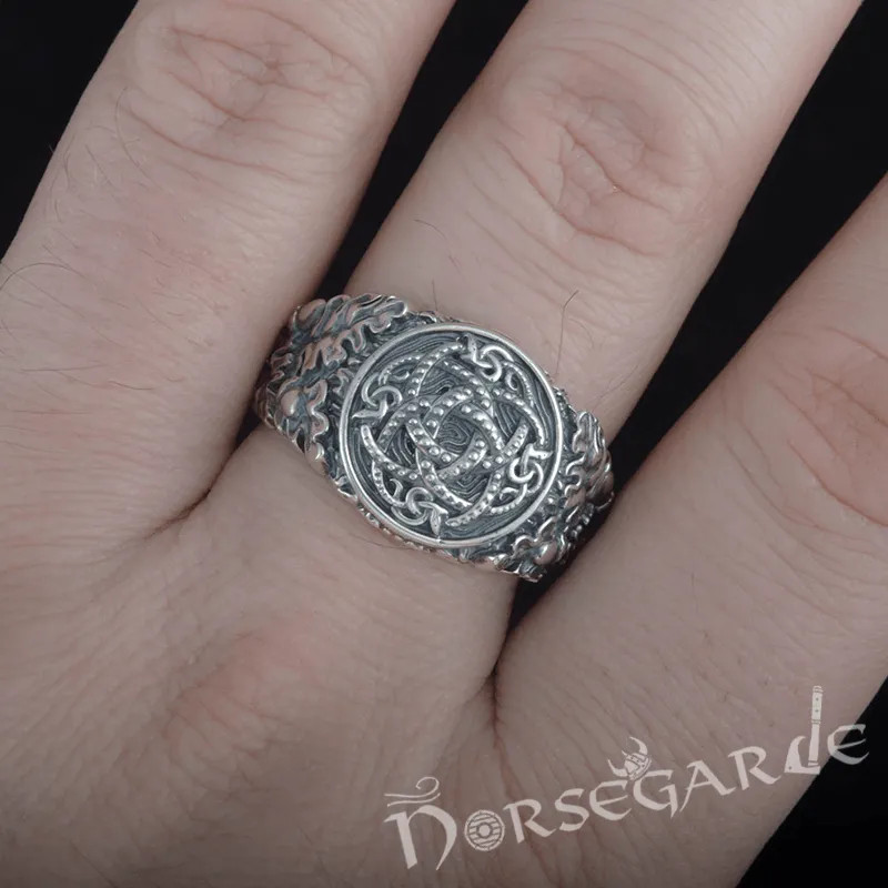 Handcrafted Jormungandr Oak Leaves Ring - Sterling Silver