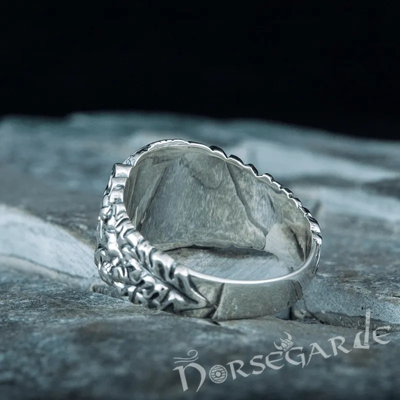 Handcrafted Jormungandr Oak Leaves Ring - Sterling Silver