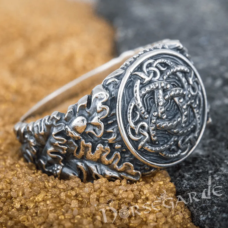 Handcrafted Jormungandr Oak Leaves Ring - Sterling Silver