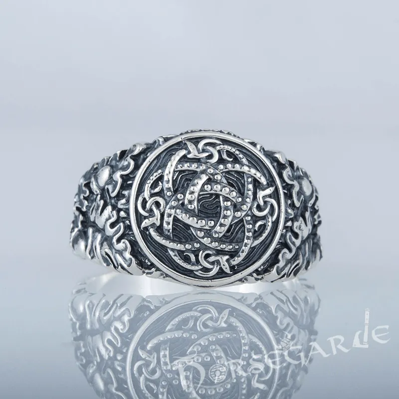 Handcrafted Jormungandr Oak Leaves Ring - Sterling Silver