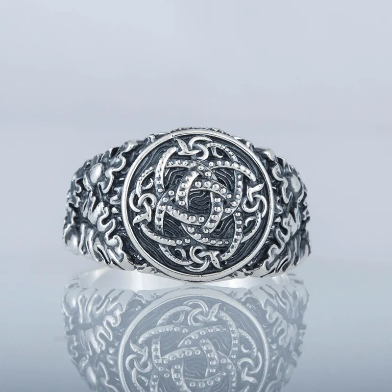 Handcrafted Jormungandr Oak Leaves Ring - Sterling Silver