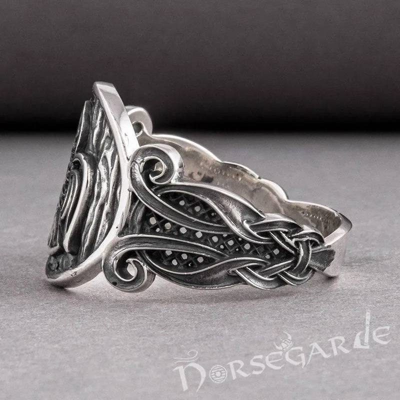 Handcrafted Raven Floral Ornament Ring - Sterling Silver