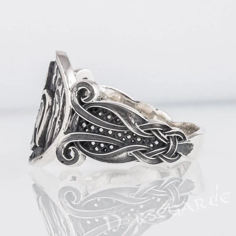 Handcrafted Raven Floral Ornament Ring - Sterling Silver