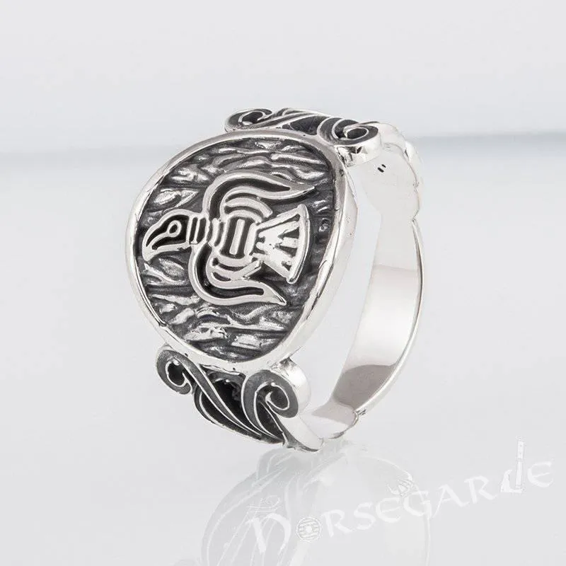 Handcrafted Raven Floral Ornament Ring - Sterling Silver