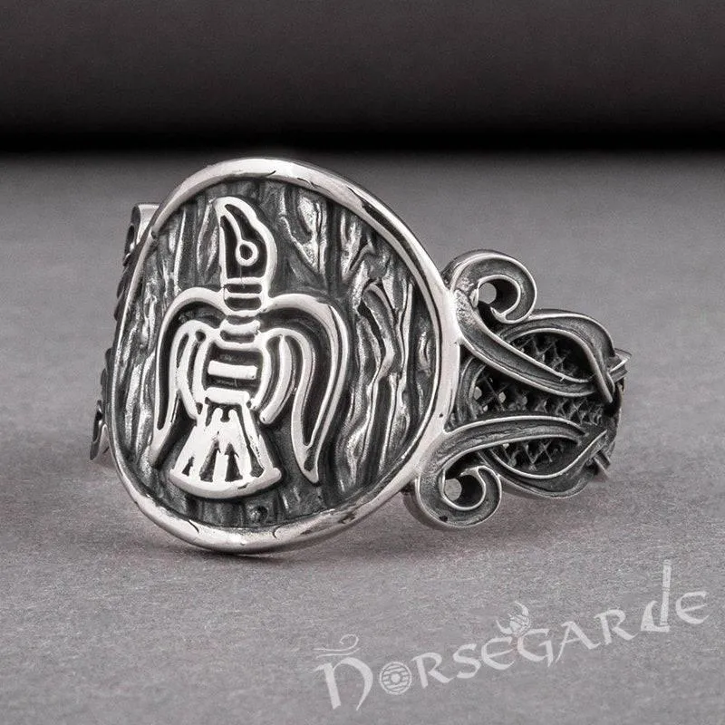 Handcrafted Raven Floral Ornament Ring - Sterling Silver