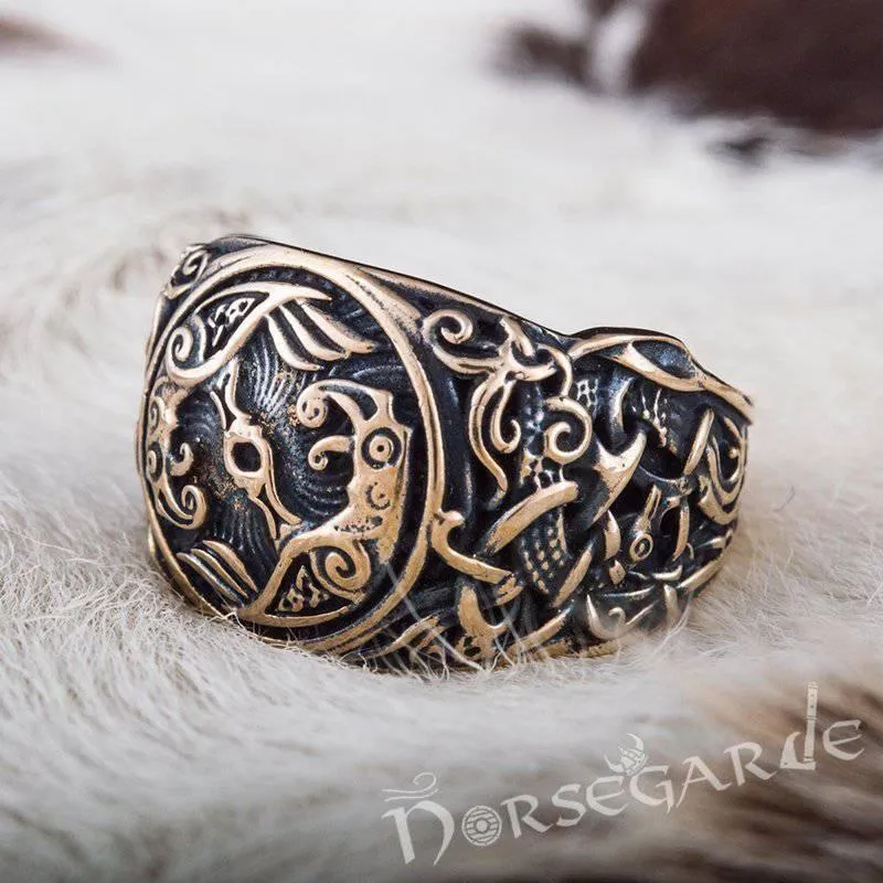 Handcrafted Ravens Mammen Style Ring - Bronze