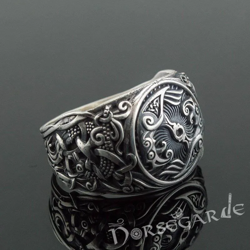 Handcrafted Ravens Mammen Style Ring - Sterling Silver