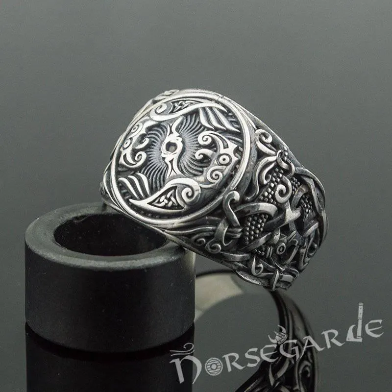 Handcrafted Ravens Mammen Style Ring - Sterling Silver