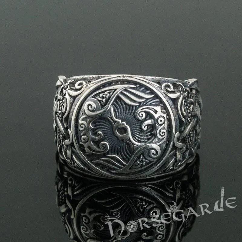 Handcrafted Ravens Mammen Style Ring - Sterling Silver