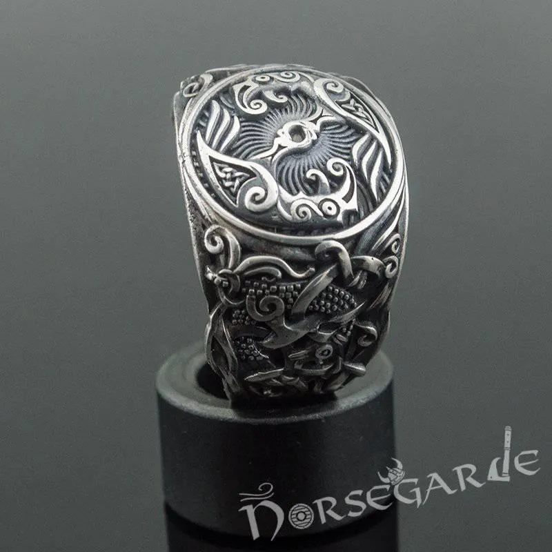 Handcrafted Ravens Mammen Style Ring - Sterling Silver