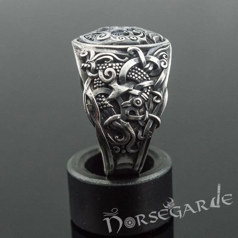 Handcrafted Ravens Mammen Style Ring - Sterling Silver