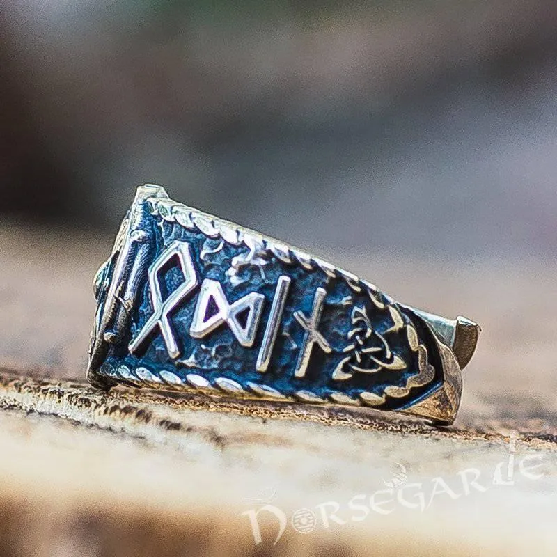 Handcrafted Runes and Shield Band - Sterling Silver