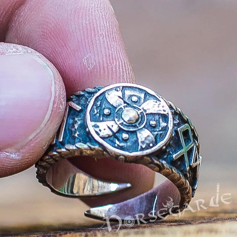 Handcrafted Runes and Shield Band - Sterling Silver