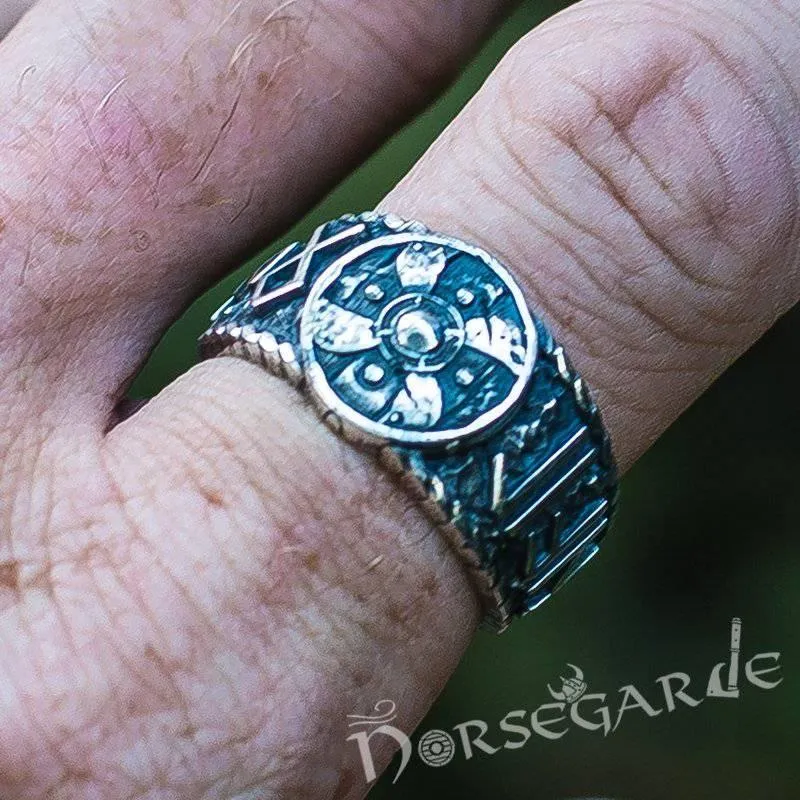 Handcrafted Runes and Shield Band - Sterling Silver