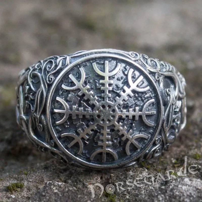 Handcrafted Urnes Style Helm of Awe Ring - Sterling Silver