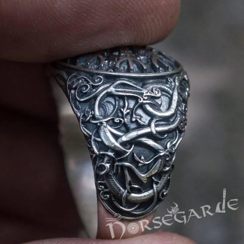 Handcrafted Urnes Style Helm of Awe Ring - Sterling Silver