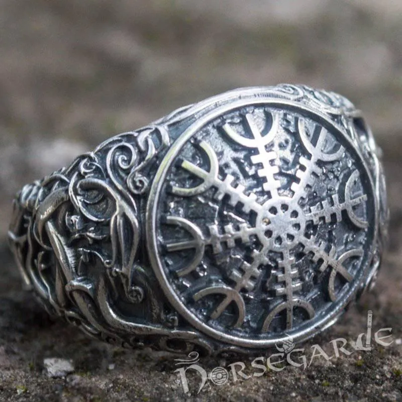 Handcrafted Urnes Style Helm of Awe Ring - Sterling Silver