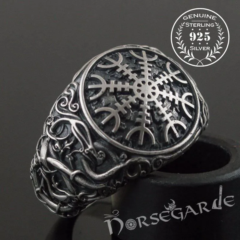 Handcrafted Urnes Style Helm of Awe Ring - Sterling Silver