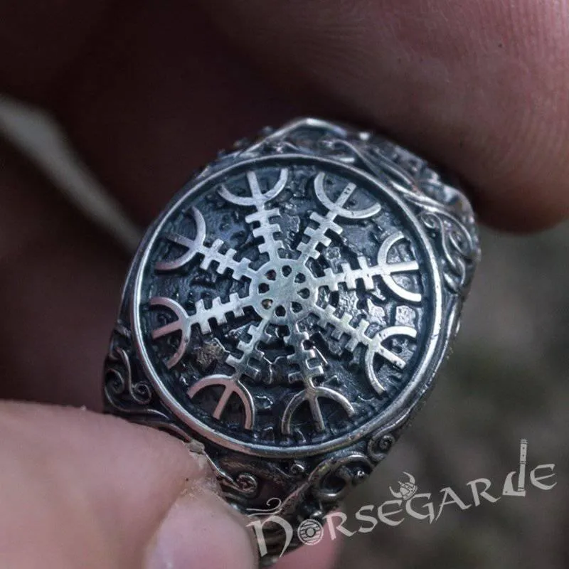 Handcrafted Urnes Style Helm of Awe Ring - Sterling Silver