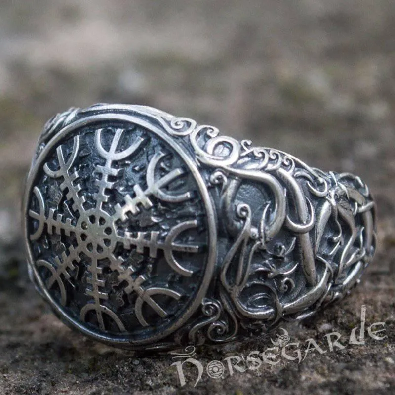 Handcrafted Urnes Style Helm of Awe Ring - Sterling Silver