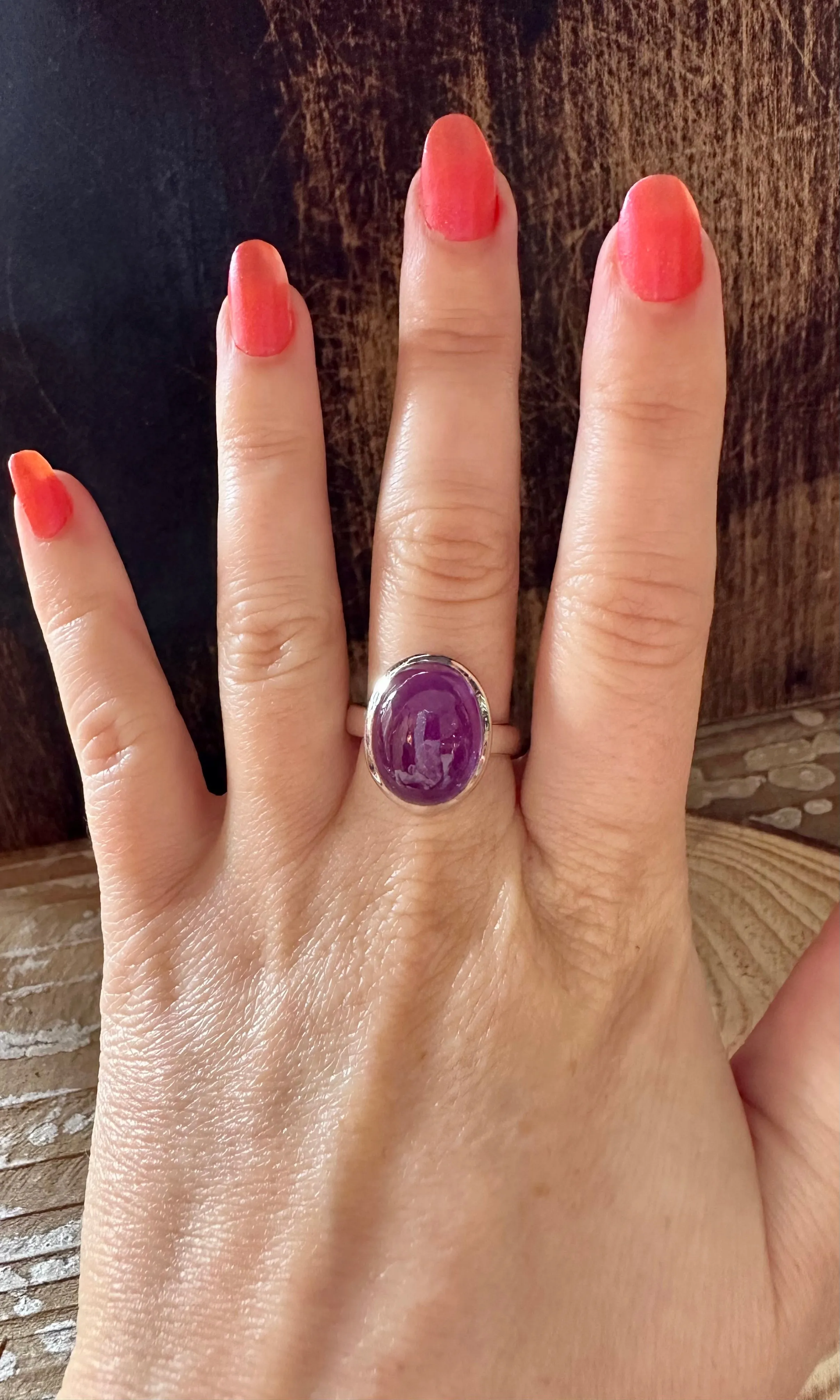 HEALING OVAL Amethyst Sterling Silver Ring • Size 8