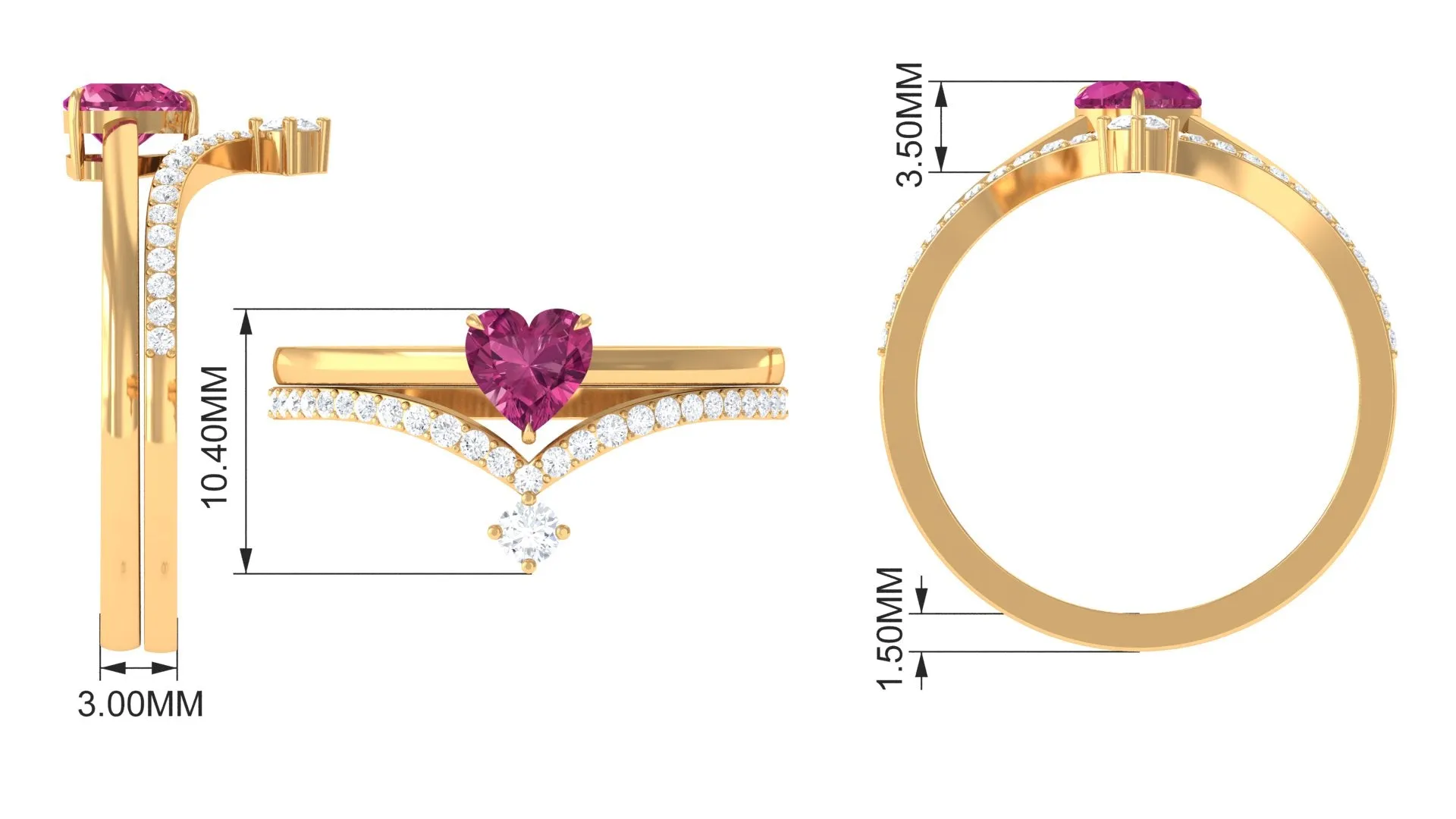 Heart Shape Pink Tourmaline Ring Set with Diamond