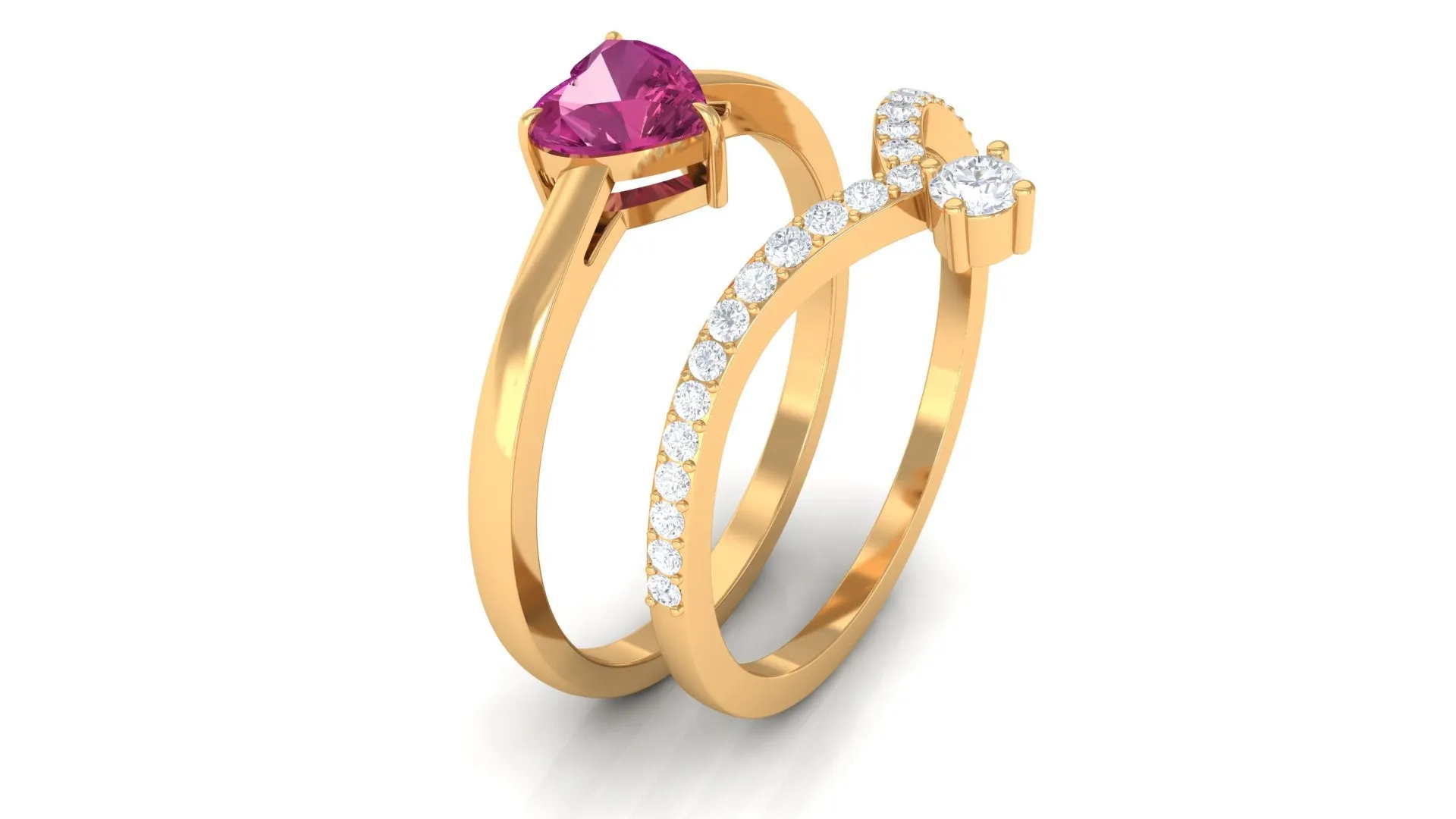 Heart Shape Pink Tourmaline Ring Set with Diamond