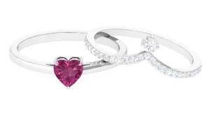 Heart Shape Pink Tourmaline Ring Set with Diamond