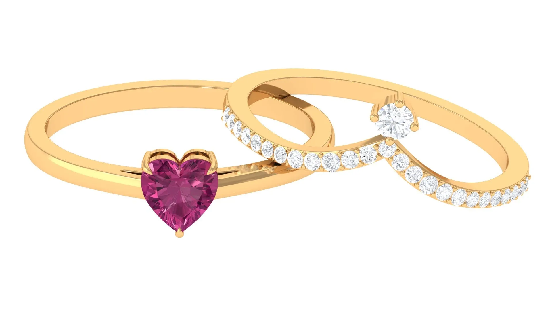 Heart Shape Pink Tourmaline Ring Set with Diamond