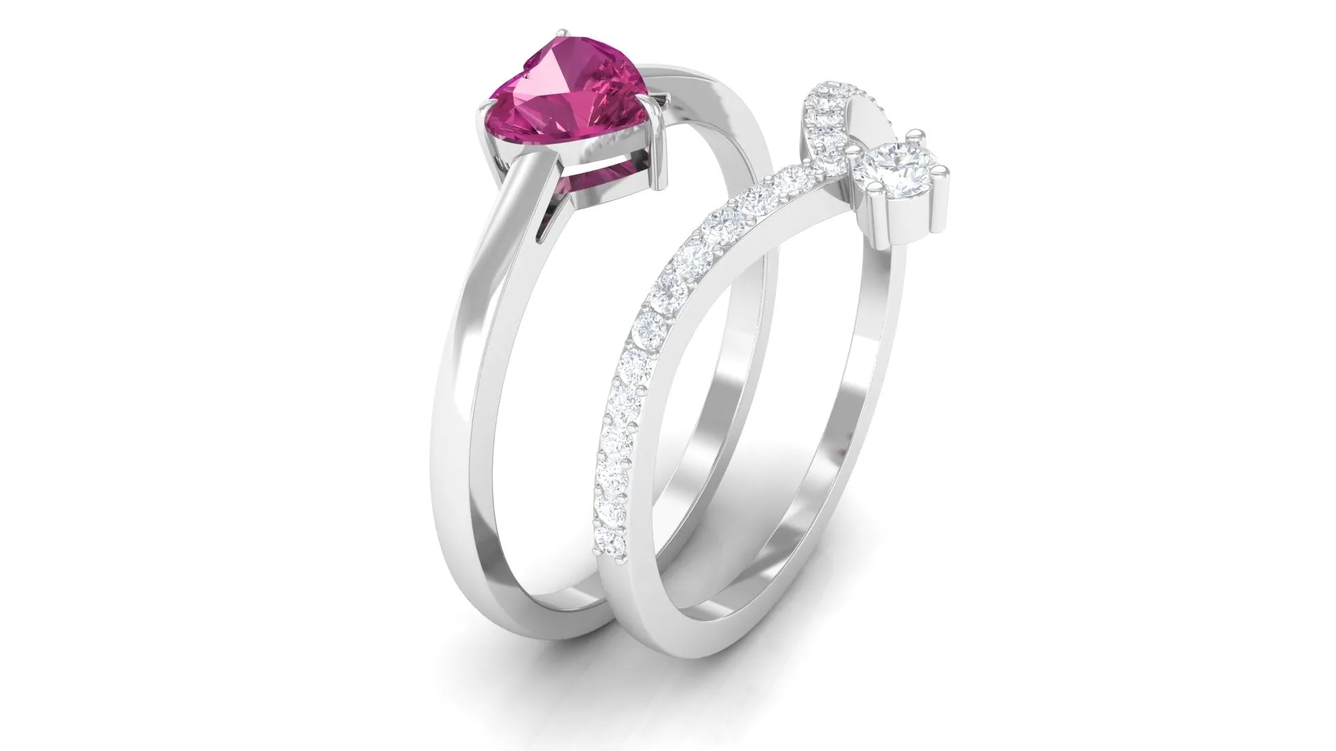 Heart Shape Pink Tourmaline Ring Set with Diamond