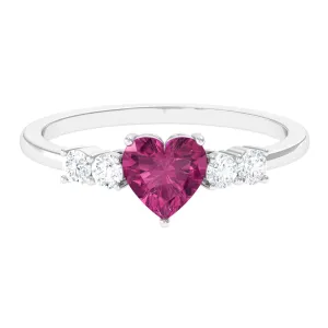 Heart Shape Pink Tourmaline Solitaire Promise Ring with Diamond