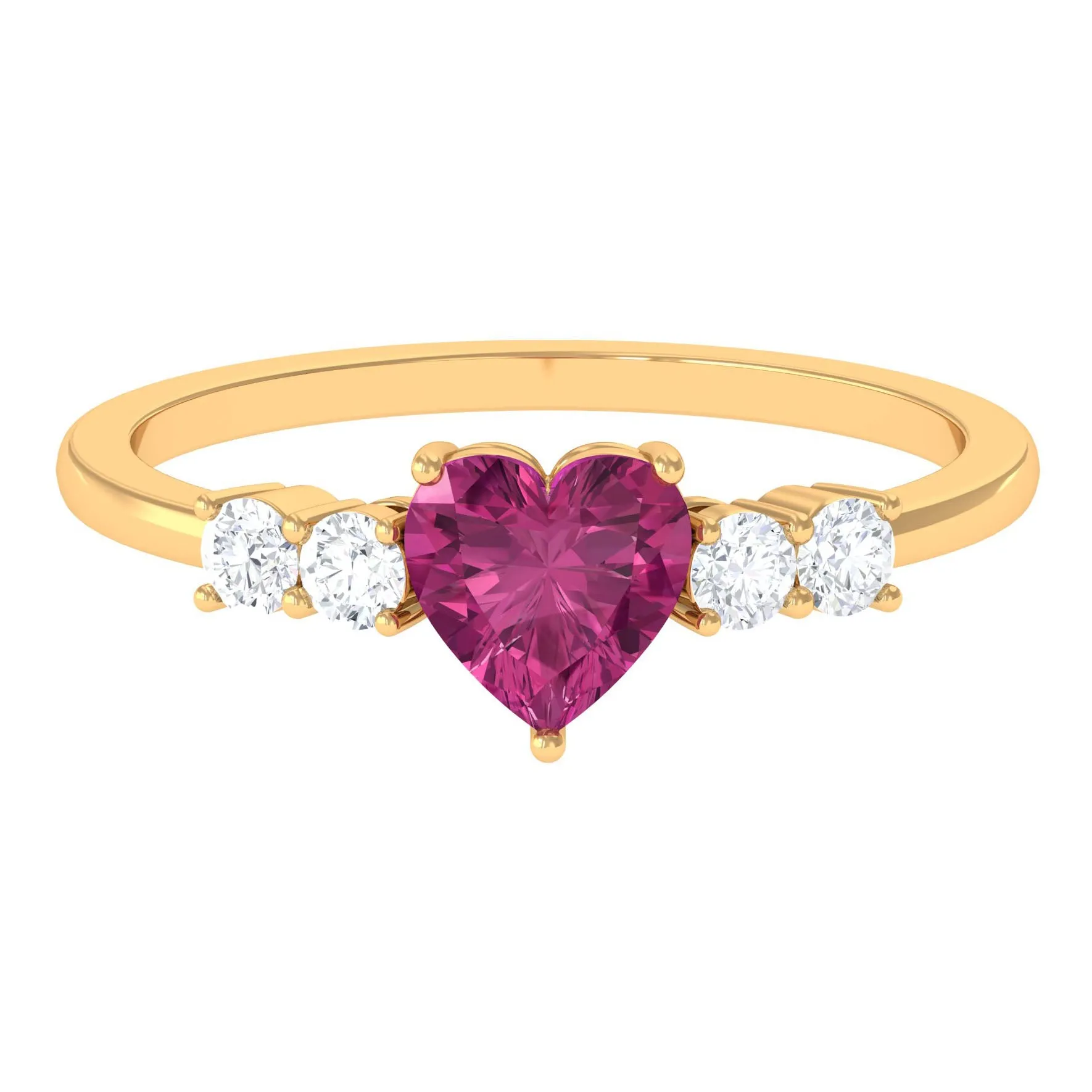 Heart Shape Pink Tourmaline Solitaire Promise Ring with Diamond