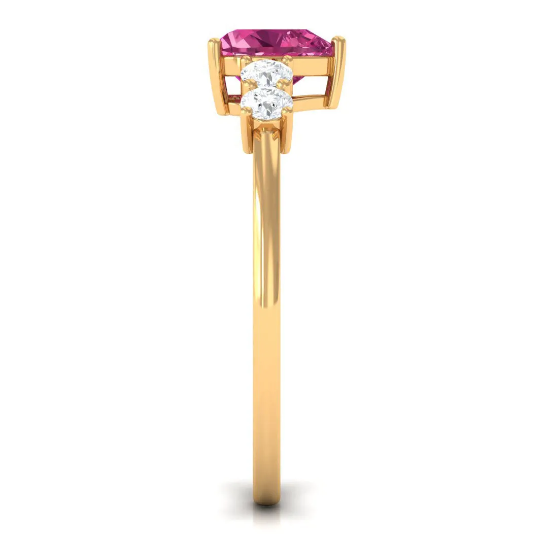 Heart Shape Pink Tourmaline Solitaire Promise Ring with Diamond