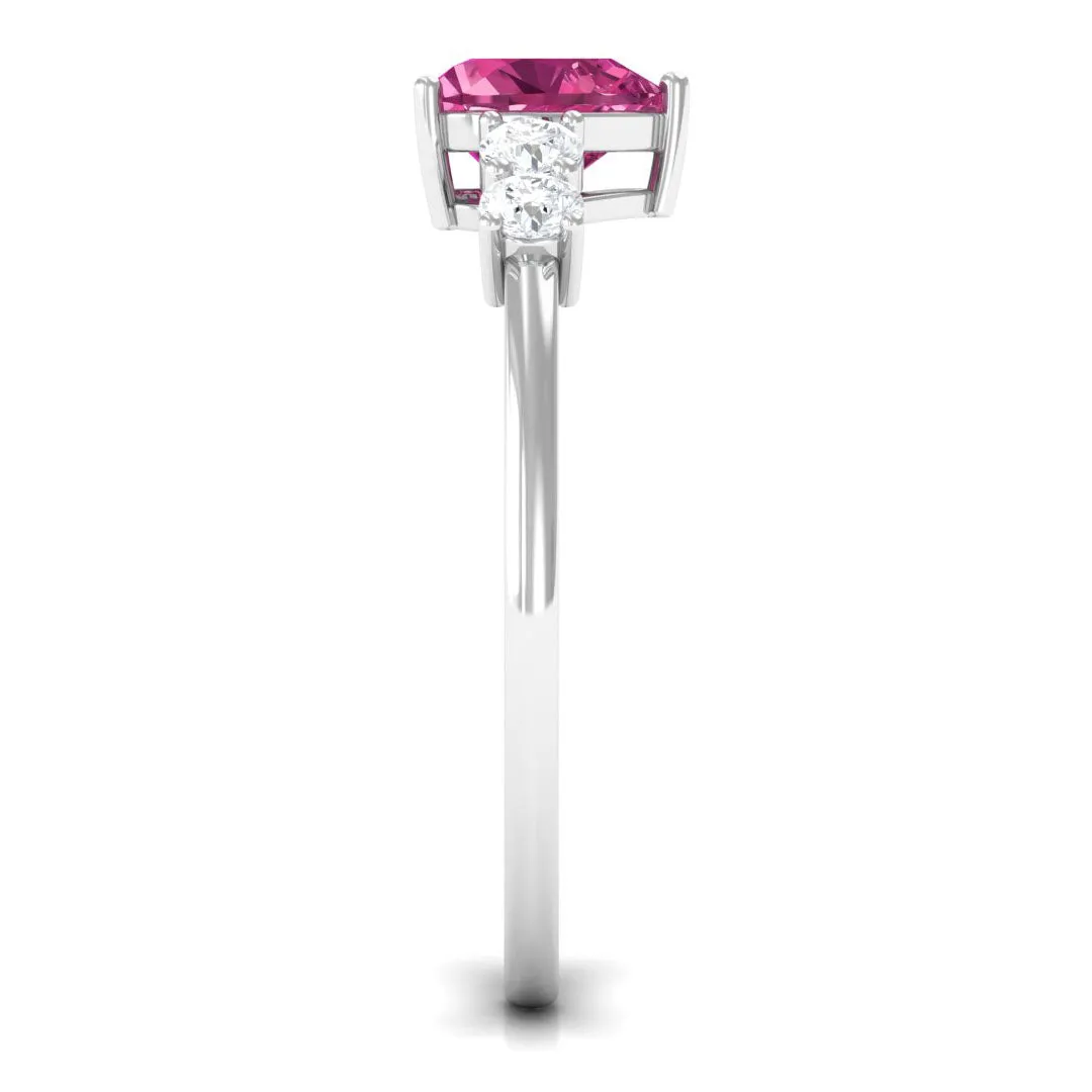 Heart Shape Pink Tourmaline Solitaire Promise Ring with Diamond