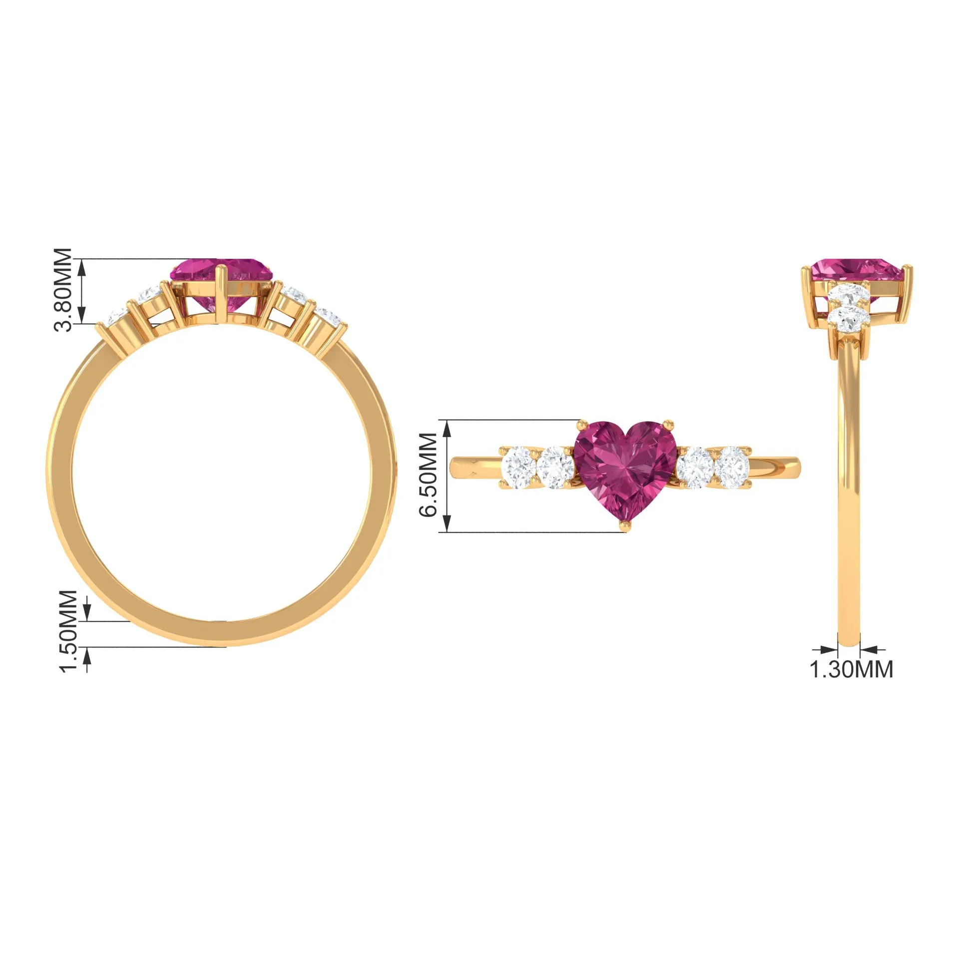 Heart Shape Pink Tourmaline Solitaire Promise Ring with Diamond