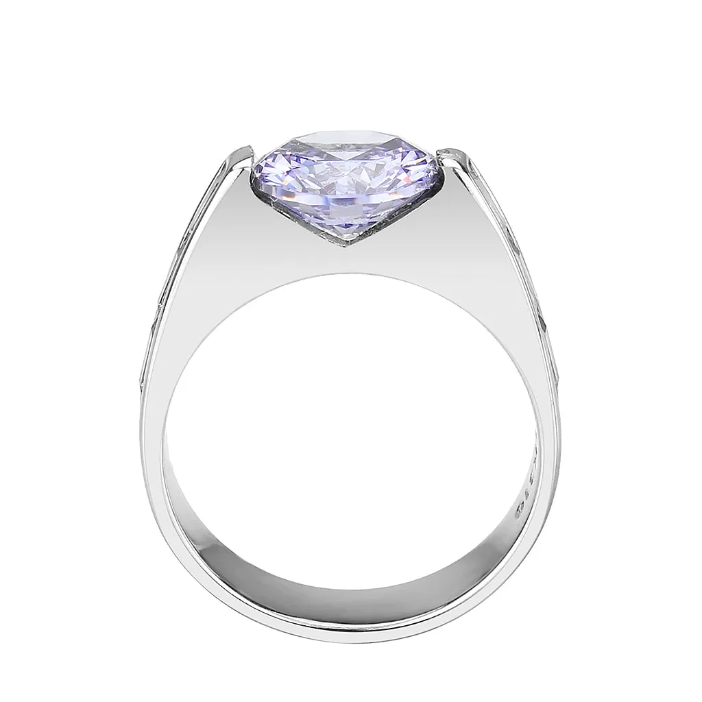 High polished (no plating) Stainless Steel Ring with AAA Grade CZ in LightAmethyst for Women Style TK3780