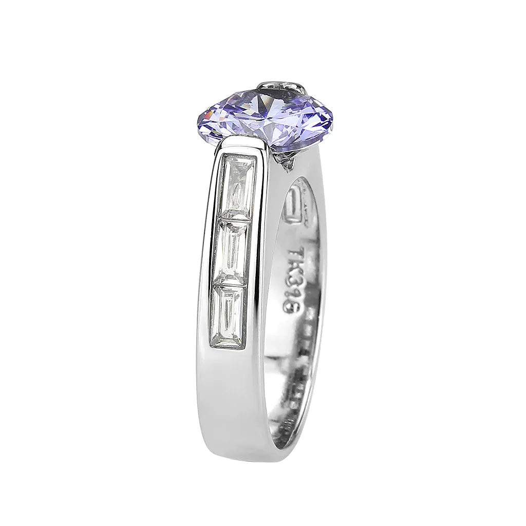 High polished (no plating) Stainless Steel Ring with AAA Grade CZ in LightAmethyst for Women Style TK3780