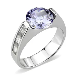 High polished (no plating) Stainless Steel Ring with AAA Grade CZ in LightAmethyst for Women Style TK3780